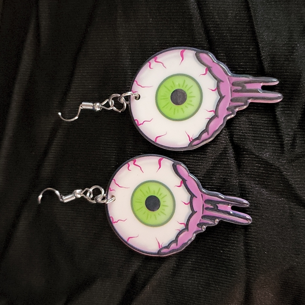 Silly ghost bleeding eyeball fisher hooks earrings punk goth emo jewelry
